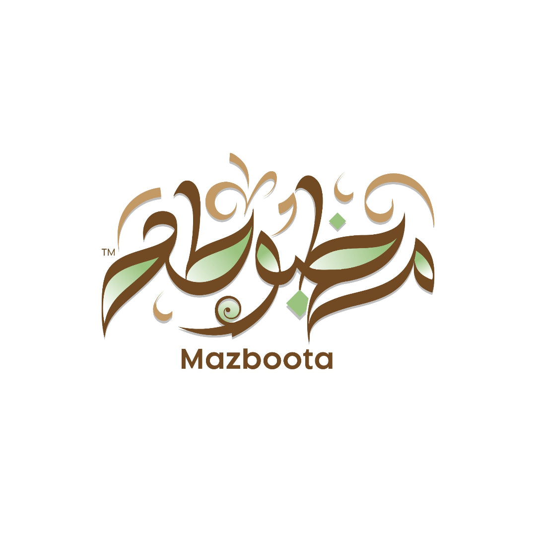 Decorative logo with the word 'Mazboota' on a white background