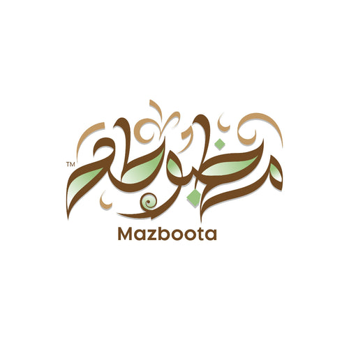 Decorative logo with the word 'Mazboota' on a white background